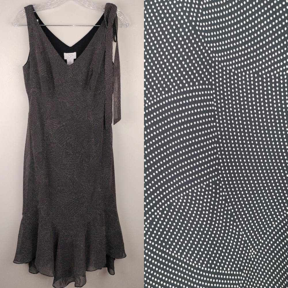 NWT Ann Taylor LOFT MicroDot V Neck Asymmetrical Flutter Hem Midi Dress Sz.2